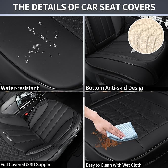 Leather Seat Covers for Cars, 2Pcs Universal Front Automotive Seat Covers, Full Coverage Waterproof Car Seat Covers for Most Trucks, SUVs, Sedans, Luxury Breathable Auto Seat Cover, Black - Image 5