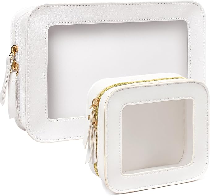2 Pcs Clear Makup Bag Set, Clear Cosmetic Bags with Zipper Waterproof Small Travel Cosmetic Case Cute Make Up Pouch Mini Car Essentials for Women Travel Car Organizer by FFpaw