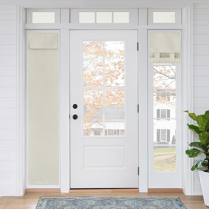 RYB HOME Sidelight Curtains for Front Door, Skinny Narrow Window Curtains | Entry Glass Door Cover, Renter Friendly Blackout Curtains, Adhesive No Drill, Wide 12 inch x Long 69 inch, Light Beige, 1 Pc by RYBHOME