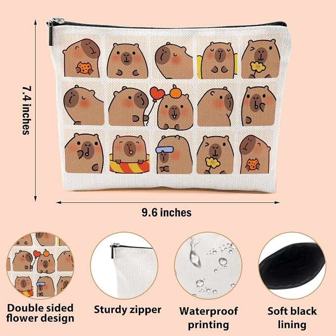 Cute Capybara Makeup Bag, Capybara Gifts for Women Cosmetic Bag | Travel Organizer Bags Makeup Pouch, Capybara Stuff Capybara Lovers Gifts for Bestie Girls Christmas birthday Gifts - Image 2