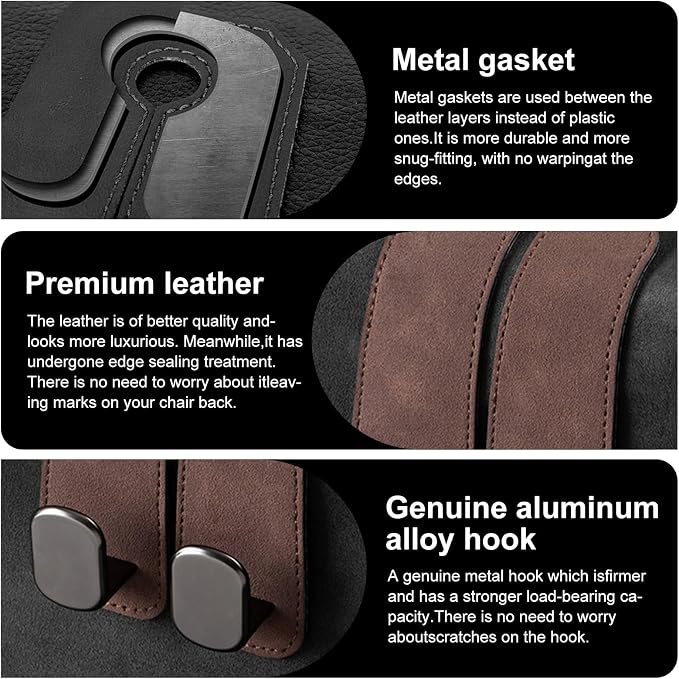 Car Purse Hook Purse Hook for Car Seats Headrest Car Seat Hooks,Heavy Duty Vehicle Organizer for Handbags, Groceries, Purses, Keep Car Tidy (Brown, 4 Pack) - Image 6