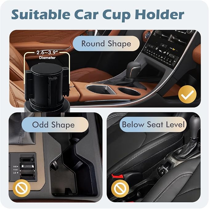 OtterVerz 11 Car Cup Holder Tray, 3 in 1 Cup Holder Expander Adapter for Car, 360° Rotating 10.5" Car Food Tray Eating Table, Road Trip Essentials Fits Yeti, Hydro Flask 16-46 oz Large Water Bottles - Image 7
