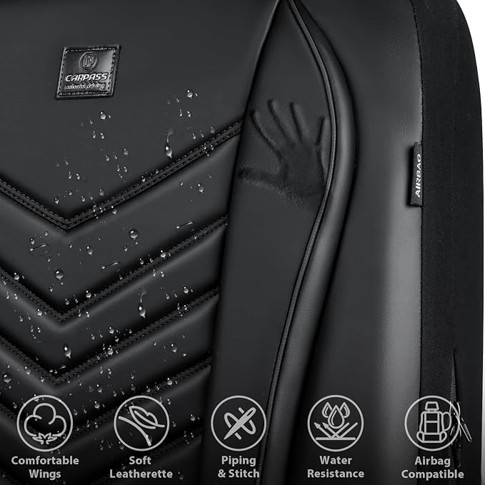 CAR PASS 3D Foam Faux Leather Seat Covers Front Seats,Waterproof Leather Front Seat Cover for Cars,Luxury Universal Fit for SUV Truck Sedan Automotive, Armrest Airbag Compatible Anti-Slip, Black - Image 5