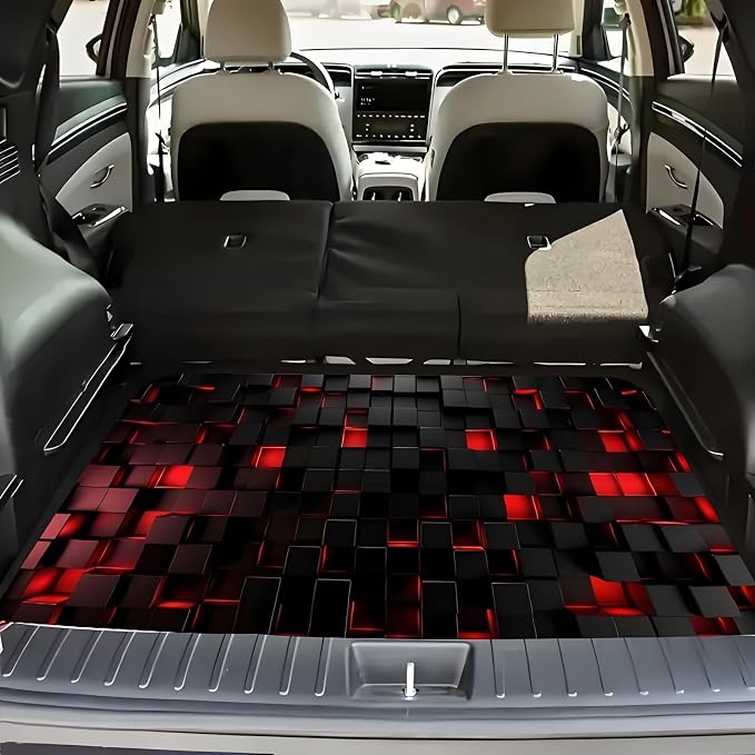 Universal Car Trunk Mat 29" x 39", Red Black Squares All Weather Trunk Protection Cargo Liner, Durable Cargo Mat Rear Trunk Liner, Stylish Vehicle Interior Accessories Suitable for Most Car Models by Unknown