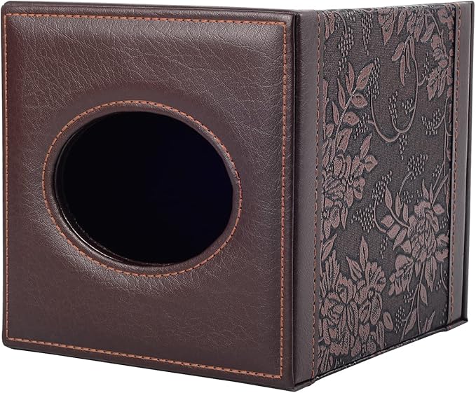 Antique Leather Square Tissue Box Cover/Holder,RHCSZ Table Napkin Case Dispenser,Facial Tissues Organizer with Magnetic Bottom for Home Office,Tissues Cube Box (Retro) - Image 3