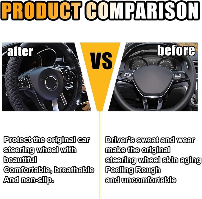 JOYCOURT 15 Inch Bling Soft Leather Car Steering Wheel Cover, Black | Colorful Rhinestones Design, Auto Elastic Protector for Women Girls, Crystal Diamond Car Accessories for Most Cars, SUVs - Image 3