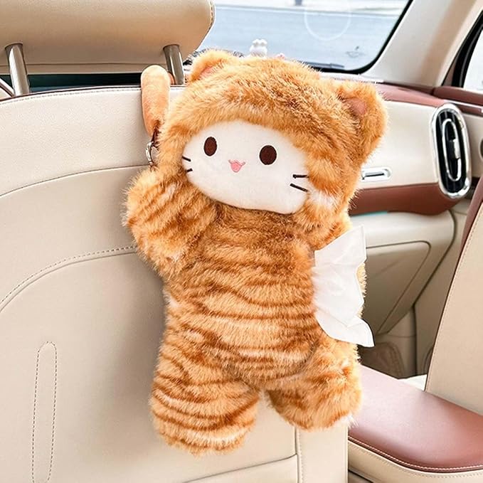 Tissue Box Cover Plush Tissue Box Holder for Car, Home, Decorative Holder/Organizer for Bathroom Vanity Countertop, Nightstands, Office Desk-Orange Cat by seemehappy