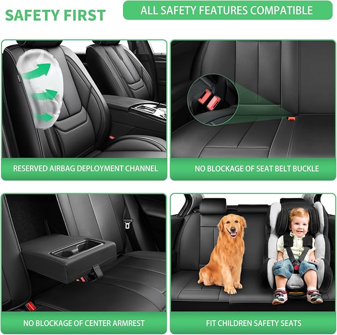 Fit Maxima Car Seat Covers for Nissan Maxima 2011-2021 2022 2023-Upgraded Premium Waterproof & Breathable Leather,Airbag Compatible,All-Weather Seat Cushion Protector,Full Set,Black - Image 5