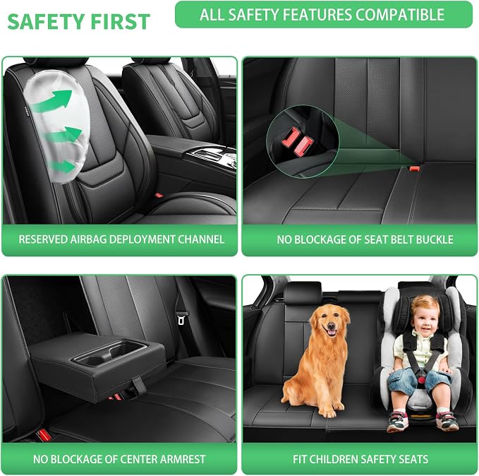 Fit Kicks Car Seat Covers for Nissan Kicks 2018-2024 2025 2026 -Upgraded Premium Waterproof & Breathable Leather,Airbag Compatible,All-Weather Seat Cushion Protector,Full Set,Black - Image 5