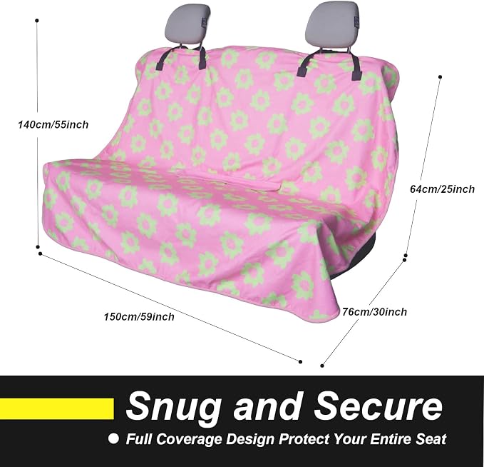 Back Seat Cover for Car Trucks Van SUV Jeep,Waterproof Rear Bench Towel Seat Covers for Dogs and Kids,Automotive Backseat Protector (Flower and Pink) - Image 4