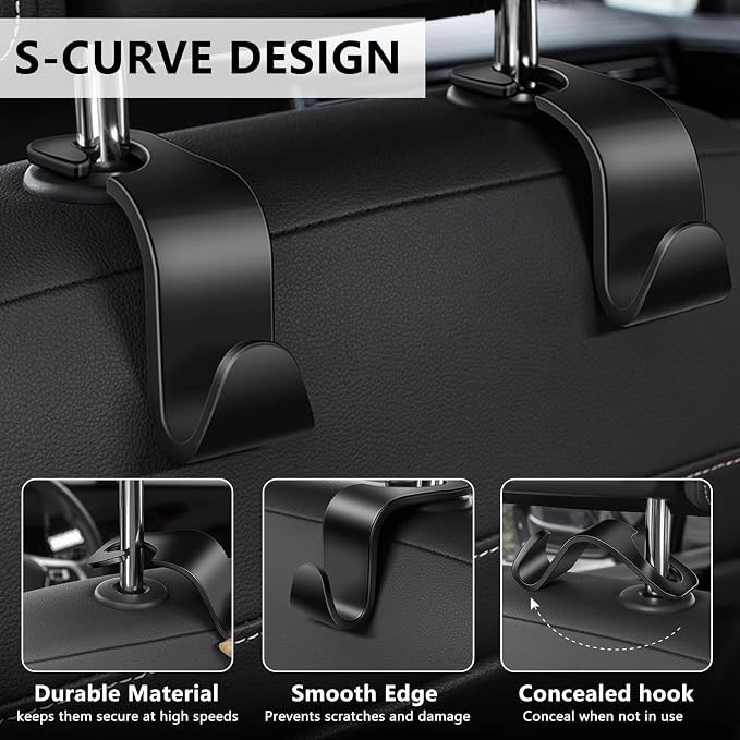 DTDNZKN 8-Pack Car Seat Back Storage Hook | Auto Seat Hook Hangers Storage Organizer Interior Accessories for Purse Coats Umbrellas Grocery Bags Handbag - Image 3