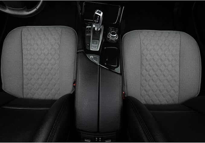 West Llama Linen Front Car Seat Cover Protector Anti-Slip Bottom Seat Cover Fits 95% of Vehicles,Wrapping Around The Bottom,Diamond Pattern(Gray-2Pcs) - Image 3