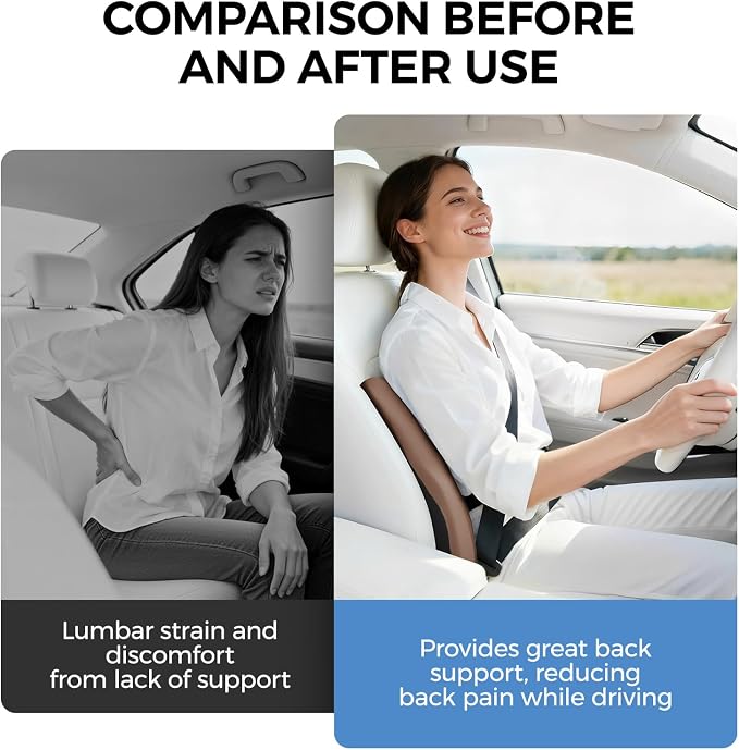 BEBAS Ergonomic Lumbar Support Pillow for Car, Memory Foam Car Back Cushion | Comfort Lumbar Pillow for Back Pain Relief, Breathable Washable Cover, Fits for Driving, Office, Wheelchair, Brown - Image 5