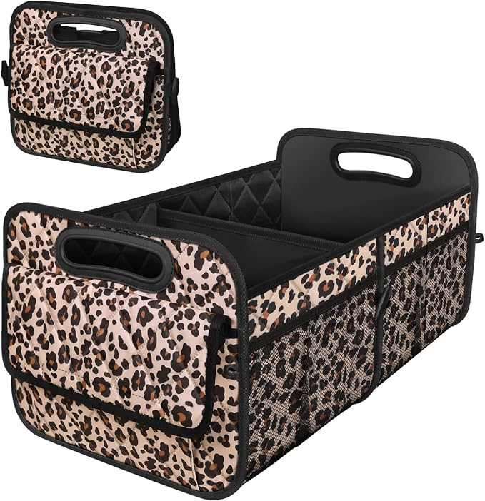 Deosk Trunk Organizer and Storage with Reinforced Handles,Car Accessories for Women/Men 50L Waterproof Polyester Trunk Organzier for Car/SUV/Minivan/Truck(Medium,Leopard print) by Deosk