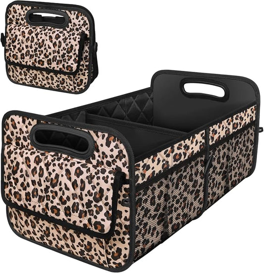 Deosk Trunk Organizer and Storage with Reinforced Handles,Car Accessories for Women/Men 50L Waterproof Polyester Trunk Organzier for Car/SUV/Minivan/Truck(Medium,Leopard print) by Deosk