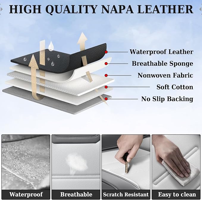 Coverado Car Seat Covers Full Set, Seat Covers for Cars, Front Seat Covers and Back Seat Cover Waterproof Leather Automotive Seat Cover, Universal Car Interior Protectors Cushion for Most Cars - Image 6