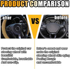 JOYCOURT 15 Inch Bling Soft Leather Car Steering Wheel Cover, Beige | Colorful Rhinestones Design, Auto Elastic Protector for Women Girls, Crystal Diamond Car Accessories for Most Cars, SUVs - Image 3