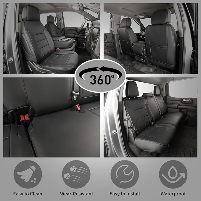 Custom Fit Seat Covers Full Set for Chevy Silverado/GMC Sierra 1500 (2019-2026) and 2500HD/3500HD (2020-2026)-CrewCab,No Rear Seat Storage,Fully Covered Waterproof Leather Truck Seat Protector(Black) - Image 6