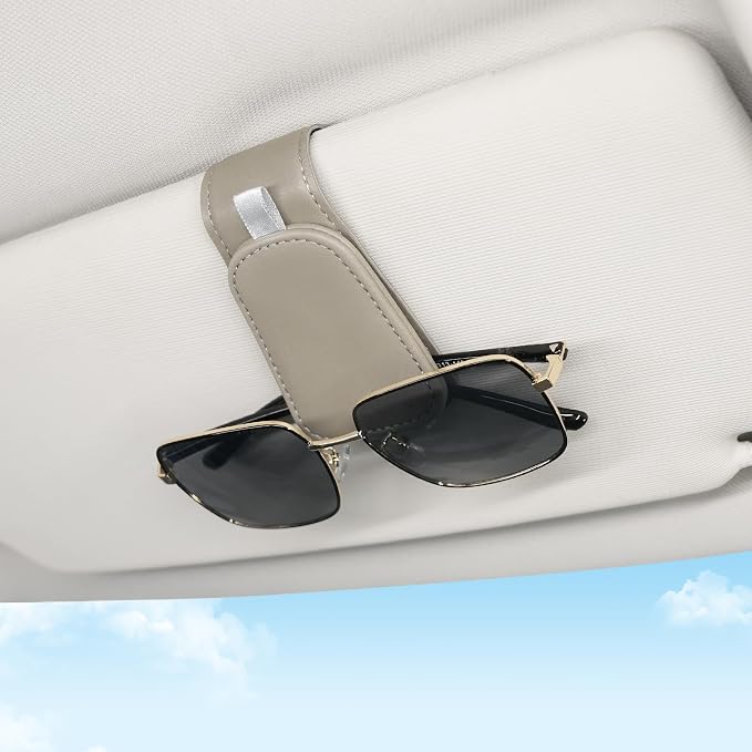 SINGARO 2Pack Sunglass Holder for Car Visor Sunglasses Holder Clip, Universal Non-Slip Magnetic Leather Glasses Eyeglasses Hanger Mounter, Truck Interior Car Visor Accessories for Woman Man, Gray - Image 2