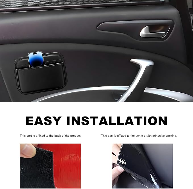 Car Seat Side Pocket Organizer, Mini Leather Auto Door Storage Bag Console Side Organizer, Multifunctional Seat Gap Pocket Storage Pouch for Phone Pen Key Sunglass (Black) - Image 4