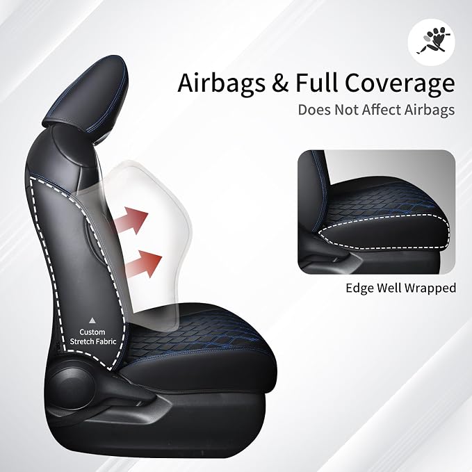 Huidasource Front Car Seat Covers Fit for Toyota RAV4, Full Coverage Seat Protector Fit for 2019-2024 Toyota Rav4 XLE LE XLE Premium Limited(Not for Hybrid/Adventure/TRD Off-Road/Prime, Black&Blue) - Image 4