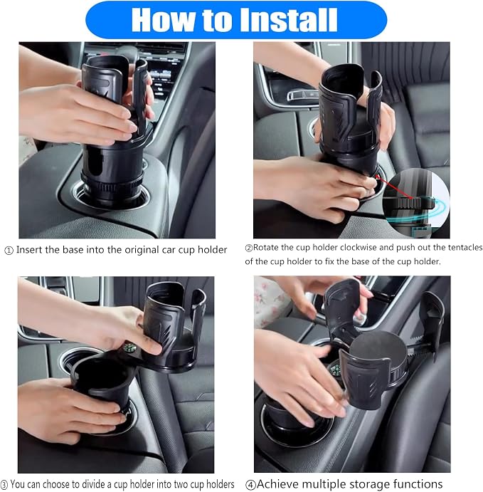 Multifunctional 2 in 1 Cup Holder Expander for car，DualCup Holder Extender with Adjustable Base,Fits Yeti, Hydro Flask, Nalgene, Large 10/40 oz. Bottles & Big Drinks,Travel Cup - Image 5