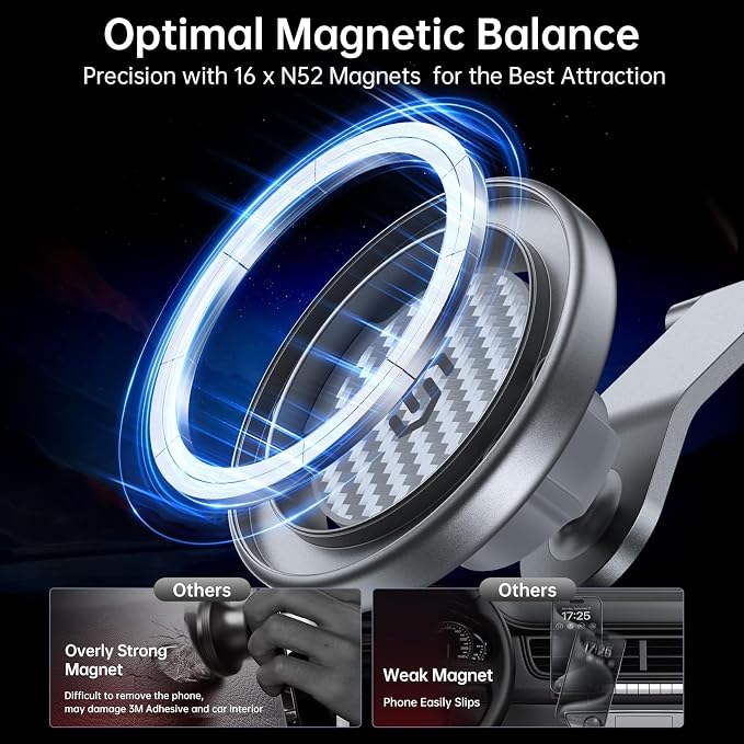 SYNCWIRE MagSafe Car Mount for Dashboard,Foldable Aluminum Arm,Silver | Premium Magnetic Phone Holder for Tesla&Cars,Strong Magnet,Aluminum Alloy,Ultra Stable for iPhone 17 16 15-12 Pro Max&More - Image 4