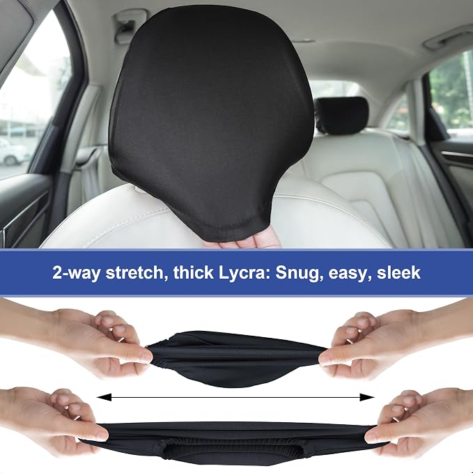 ALLANSING Lycra Car Headrest Covers 4-Pack - 2-Way Stretch & Superior Fit, Stain & Wear Protection, Machine Washable, Fits Cars/SUVs/Trucks/Minivans (Black) - Image 3