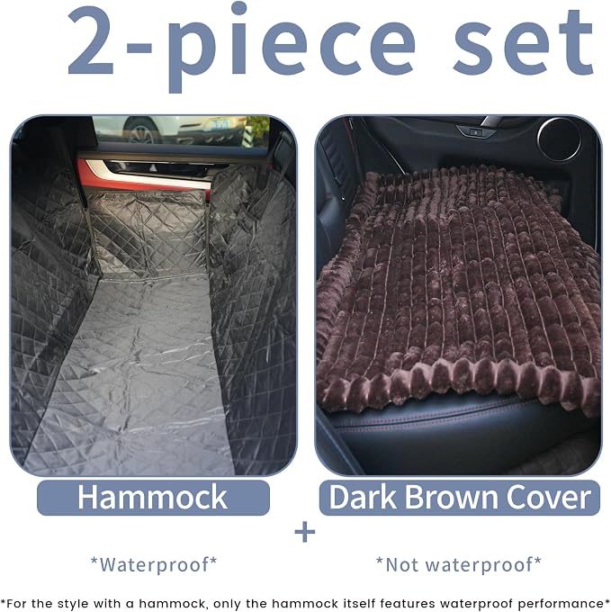 Dog Car Seat Cover 2 Piece Seat Waterproof Hammock and Dark Brown Cover | Scratch Proof Nonslip Back Seat Pet Bed Mat for Travel Durable Soft Back Seat Covers for Cars Trucks and SUVs - Image 2