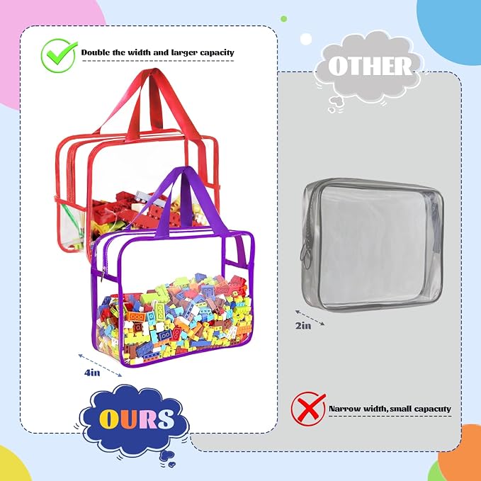 4 Pcs Toy Storage Bags, Clear PVC Toy Organizer with Zipper, Waterproof Travel Bags with Labels for Building Blocks, Puzzle, Kids Books (multicolor2) - Image 6