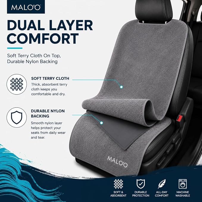 Malo’o SeatGuard Seat Cover – Premium Terry Cloth w/Nylon Backing – Universal Car Seat Protector for Beach, Gym, Surf, Pets & Travel – Quick Dry, Machine Washable - Image 3