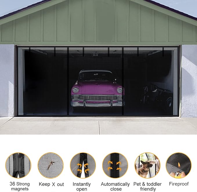 Garage Door Screen for 2 Car Garage, Sunmoxia 16x7Ft Fiberglass Mesh Door Screen with Closure Weighted Bottom, Durable Magnetic Heavy Duty Screen Door Curtain Cover Kit with 6 Strapping Tapes - Image 2