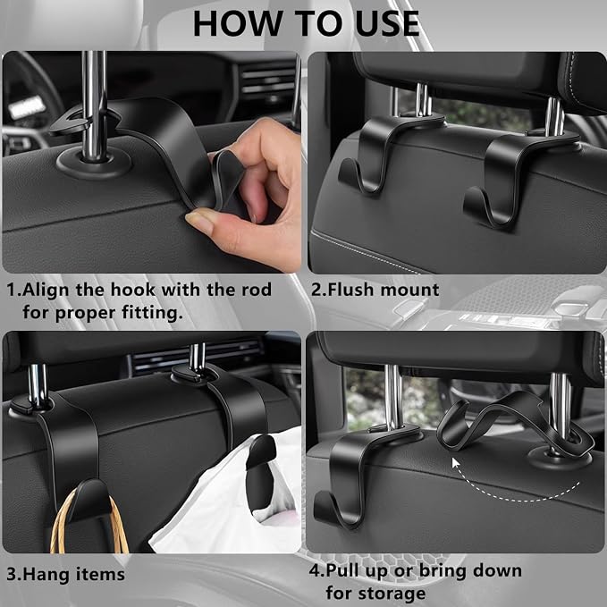 DTDNZKN 8-Pack Car Seat Back Storage Hook | Auto Seat Hook Hangers Storage Organizer Interior Accessories for Purse Coats Umbrellas Grocery Bags Handbag - Image 4