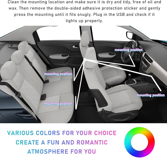 Ohleats Car LED Strip Light, 48 LED RGB Auto Interior Atmosphere Lights, Cigarette Lighter Under Dash Ambient Night Light, Interior Lamp Lighting Kit (Blue, USB) - Image 6