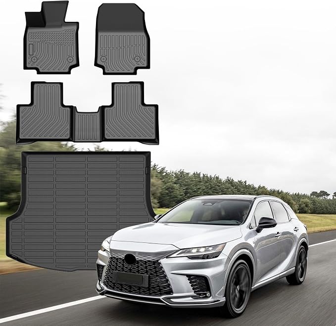 Sunsdrew Floor Mats Set for 2023-2026 Lexus RX350/RX350h/RX500h | All Weather Car Mats Accessories, Rear Cargo Trunk Mat, TPE Rubber, Raised Edge by SUNSDREW