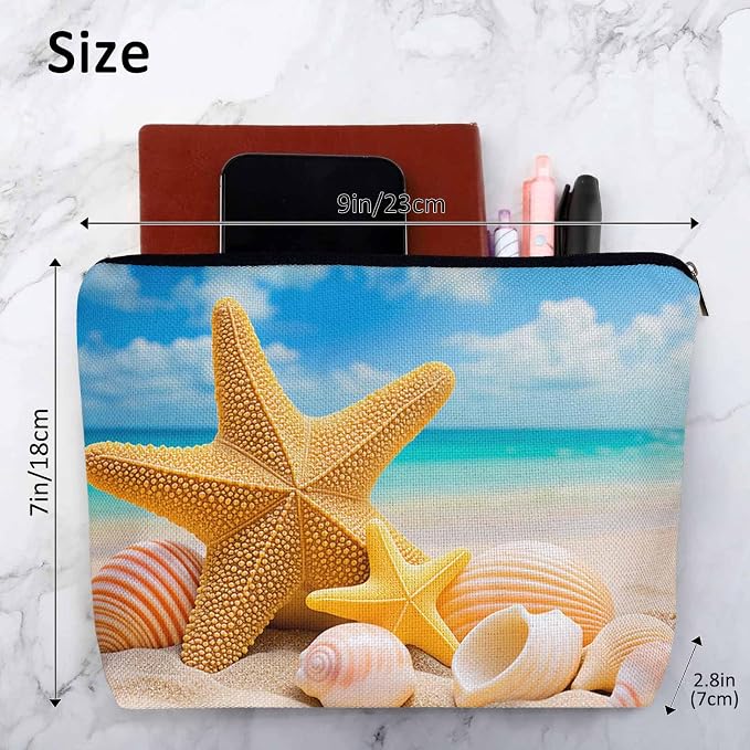 Starfish Seashell Makeup Bag - Turquoise Ocean Cosmetic Bag with Zipper for Beach, Gym, Bathroom - Image 4