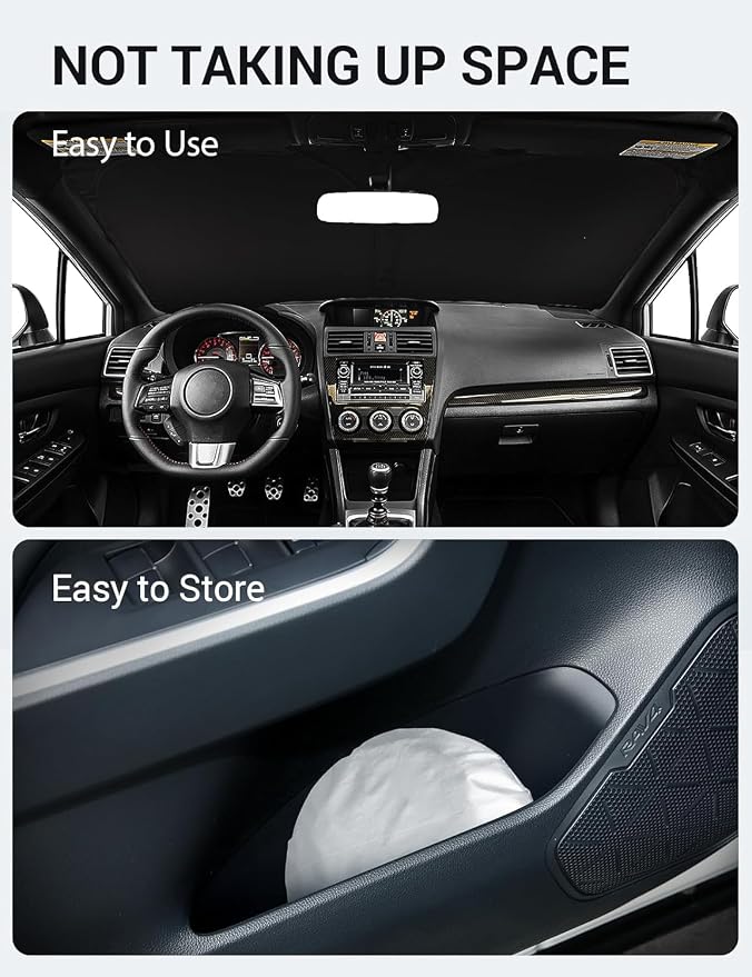 Proadsy Custom Fit 2008-2014 Subaru WRX Windshield Sun Shade, Blocks Heat | 240T Heat Shield, Drops Temp 54°F, Blocks 99% UV, Prevents Dashboard Cracking, Summer Parking & Beach Trips, Easy Twist-Fold - Image 9