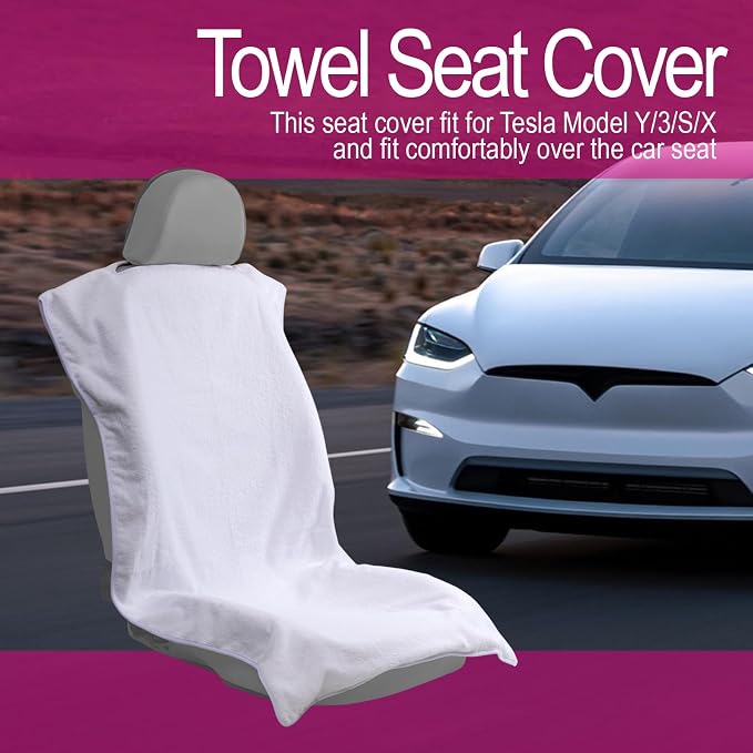Car Seat Towel Covers Front Seats Protector for Gym and Workout, Automotive Washable Driver Cars Seat Sweat Cover for Dog, Compatible with Tesla Model Y Juniper/3/X/S (Fleece White, 1Pcs) - Image 2