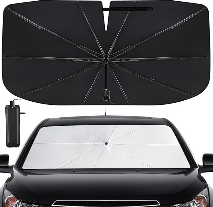 Car Windshield Sun Shade Umbrella Reflector Foldable Window Shade | Blocks UV Rays,Keep Car Interior Cool,Universal Fits SUV,Hatchback,Truck,MPV,Storage bag,57"L x 31.5"W,Car Accessories by Pleneal