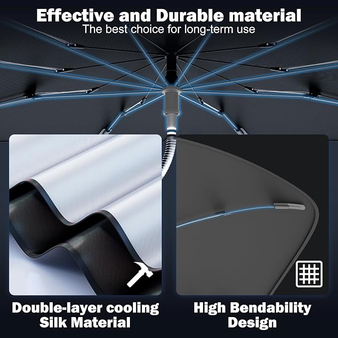 Car Windshield Sunshade Umbrella – Sun Shade for car Windshield Blocks UV Rays & Heat, Keeps Interior Cool, Foldable Sun Visor Cover with Universal Fit for Front Windows(56" L x 31" W) - Image 3