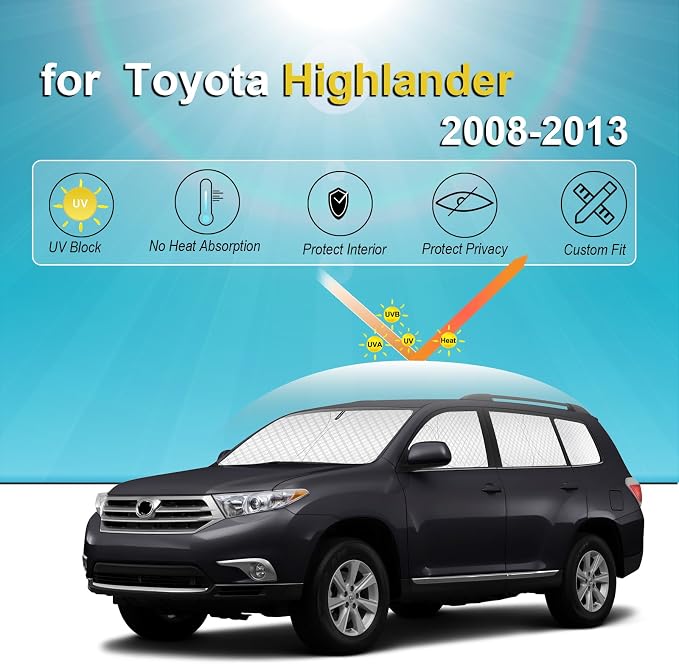 KMF 8pcs Thicken Car Sun Shades for Toyota Highlander 2008-2013 Accessories, Custom Fit Window Covers Sunshade for Windshield Side Rear, UV Block and Blackout Privacy for Car Camping Outdoor - Image 4