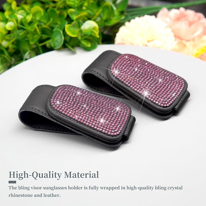 Yuchew Bling Sunglass Holder for Car Visor Magnetic Leather Sunglasses Visor Clip, Eyeglass Hanger Ticket Card Clip - Image 3