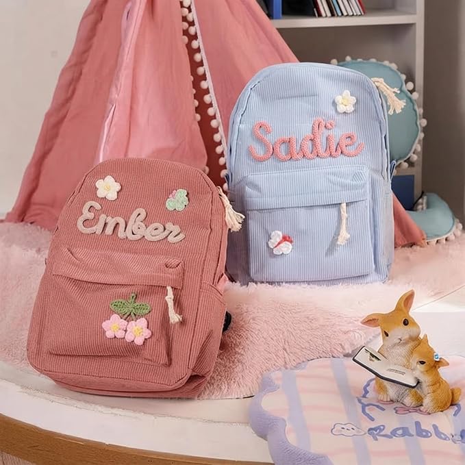 Custom Corduroy Backpack with Personalized Woven Name, Vintage Casual Daypack, Adjustable Strap Backpack for Commute Travel & Campus - Image 2