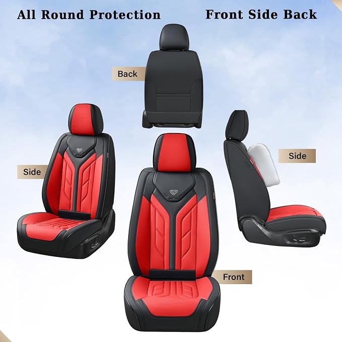 Coverado Seat Covers, Car Seat Covers Front Seats, Leather Seat Covers for Cars, Automotive Seat Covers Car Seat Protector Car Seat Cushion Universal Fit for Most Sedans SUV Pick-up Truck(Black&Red) - Image 3