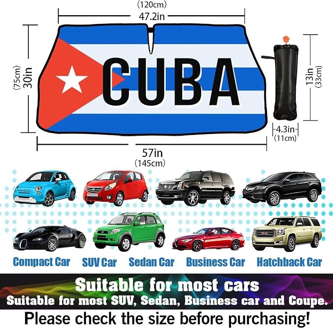 Cuba Flag Cuban Car Windshield Sun Shade Umbrella Bendable Handle Foldable Funny Cuban Flag Sunshade for Car Windshield Block UV Rays Keep Vehicle Cool for Sedans SUV Trucks Cars 57"x30" - Image 6