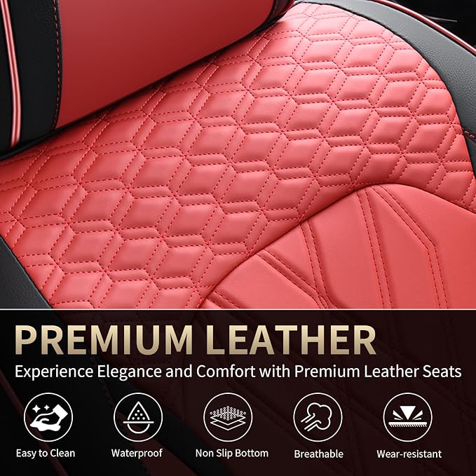 FLORICH Leather Front Seat Covers Red Car Seat Cover Breathable Waterproof Seat Cover for Cars Automotive Seat Covers 2 Front Seats Protector Universal Fit for Most Car Truck SUV, Black&Red - Image 7