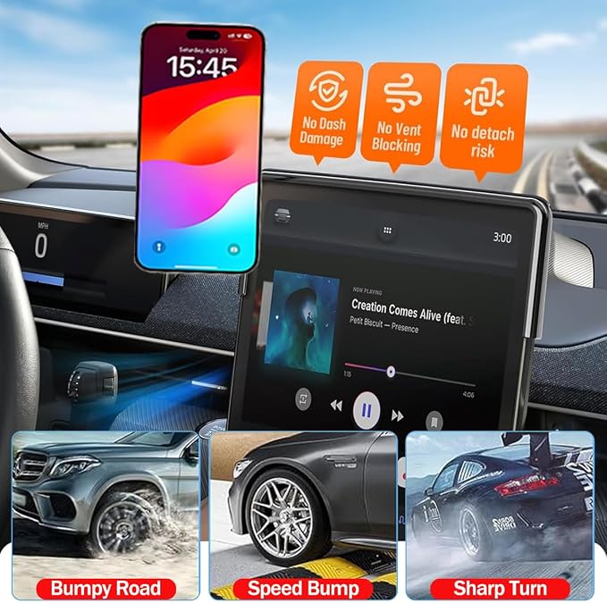Car Phone Holder for 2021-2025 Ford Mustang Mach-E 15.5-Inch Touchscreen, 360° Rotation Cell Phone Mount Compatible with MagSafe, for Ford Mustang Mach-E Accessories - Image 3