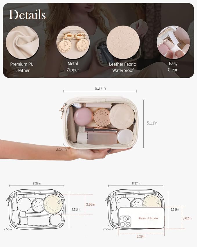 Mini Makeup Bag with Small Cosmetic Bag Travel Essentials Organizers,TSA Approved Toiletry Bag Makeup Pouch Clear Cosmetic Bags for Women,Beige - Image 5