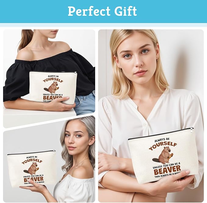 Gifts for Beaver Lovers Makeup Bag Beavers Theme Gift for Animal Lovers Holiday Appreciation Gifts for Women Travel Pouch Christmas Birthday Gift for Beaver Fans Women Friends Cosmetic Bag with Zipper - Image 6