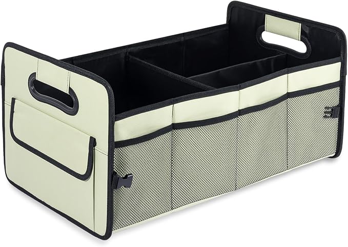 Car Trunk Organizer, Collapsible Car Organizers and Storage Light Green | Sturdy, Large Capacity, Clean Decor, Multi Compartment Container Box, Adjustable Car Accessories for SUV Sedan Truck by JiatuA